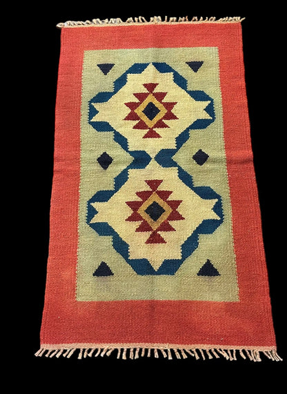 Handmade Vintage Wool Rug Turkish Kilim Multicolor Geometric Design 2'5 x 4'2 I Got Rugs
