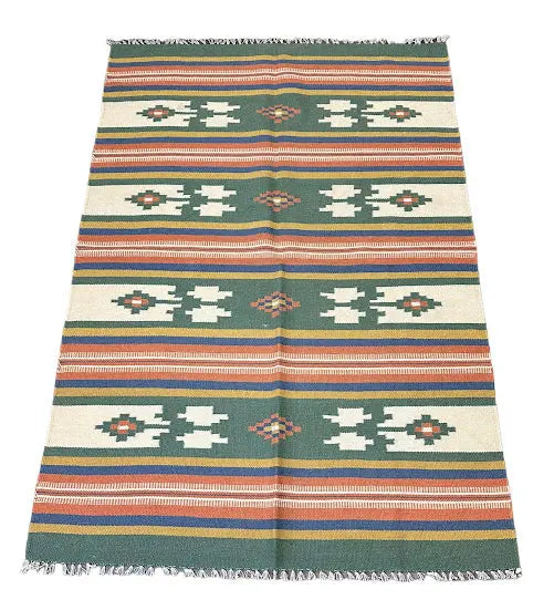 Handmade Vintage Wool Rug Turkish Kilim Multicolor Geometric Design 3'10 x 5'8 I Got Rugs