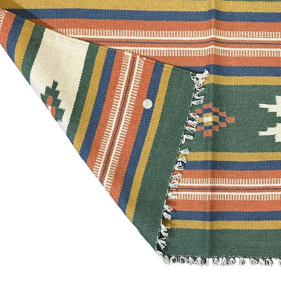Handmade Vintage Wool Rug Turkish Kilim Multicolor Geometric Design 3'10 x 5'8 I Got Rugs