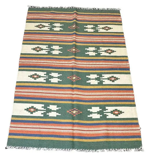 Handmade Vintage Wool Rug Turkish Kilim Multicolor Geometric Design 3'10 x 5'8 I Got Rugs