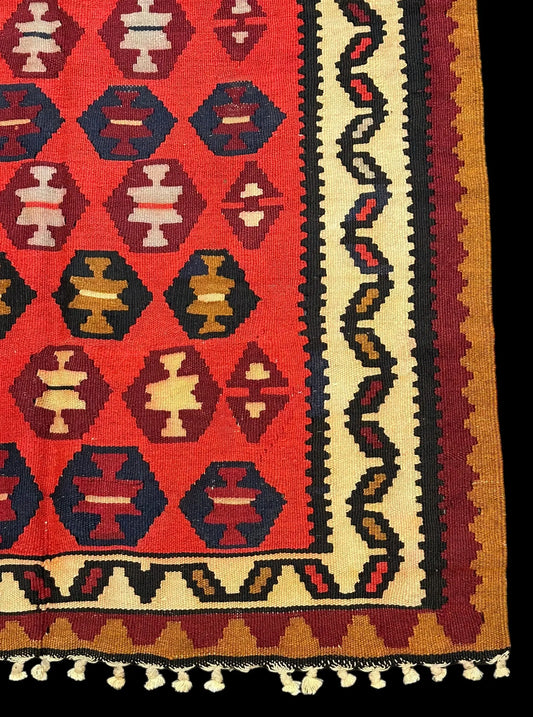Handmade Vintage Wool Rug Turkish Kilim Multicolor Geometric Design 3'6 x 5'8 I Got Rugs