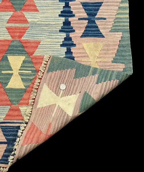 Handmade Vintage Wool Rug Turkish Kilim Multicolor Geometric Pattern 2'11 x 3'7 I Got Rugs