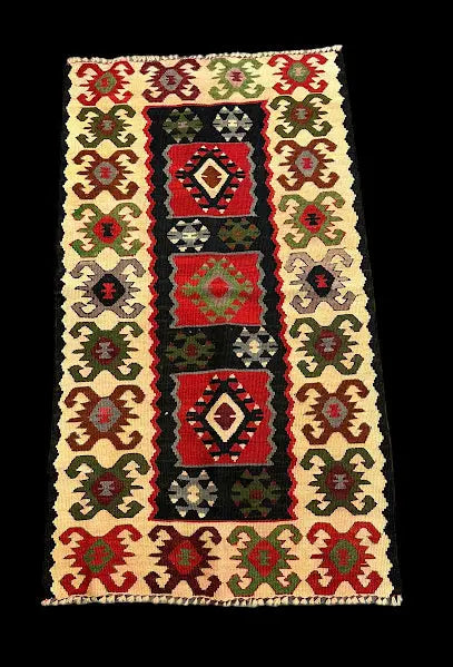 Handmade Vintage Wool Rug Turkish Kilim Multicolor Geometric Pattern 2'2 x 3'11 I Got Rugs