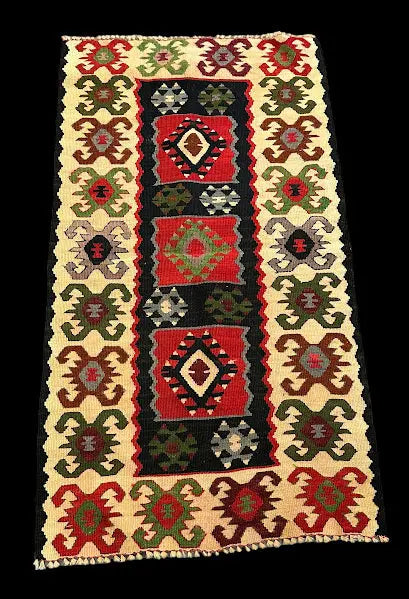Handmade Vintage Wool Rug Turkish Kilim Multicolor Geometric Pattern 2'2 x 3'11 I Got Rugs