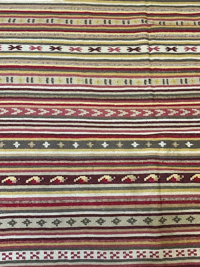 Handmade Vintage Wool Rug Turkish Kilim Multicolor Striped Design 5'6 x 7'10 I Got Rugs