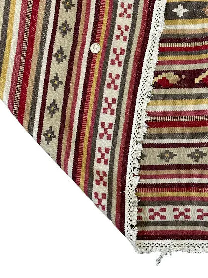 Handmade Vintage Wool Rug Turkish Kilim Multicolor Striped Design 5'6 x 7'10 I Got Rugs