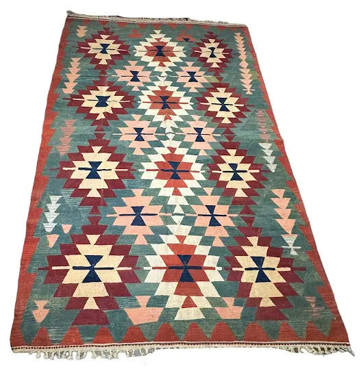 Handmade Vintage Wool Rug Turkish Kilim Multicolor Tribal Design 6'7 x 10'11 I Got Rugs