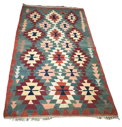 Handmade Vintage Wool Rug Turkish Kilim Multicolor Tribal Design 6'7 x 10'11 I Got Rugs