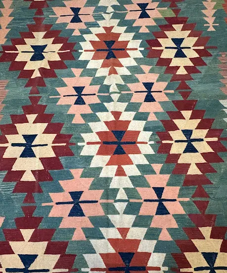 Handmade Vintage Wool Rug Turkish Kilim Multicolor Tribal Design 6'7 x 10'11 I Got Rugs