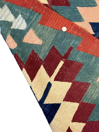 Handmade Vintage Wool Rug Turkish Kilim Multicolor Tribal Design 6'7 x 10'11 I Got Rugs