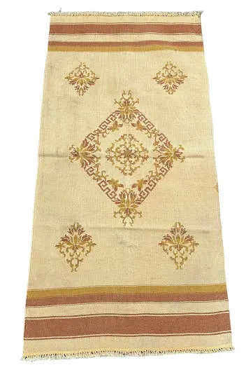 Handmade Vintage Wool Rug Turkish Kilim Oriental Design Beige 2'10 x 5'9 I Got Rugs