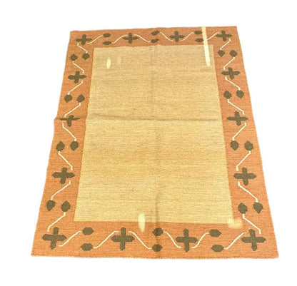 Handmade Vintage Wool Rug Turkish Kilim Peach Geometric Design 4'8 x 6'4 I Got Rugs