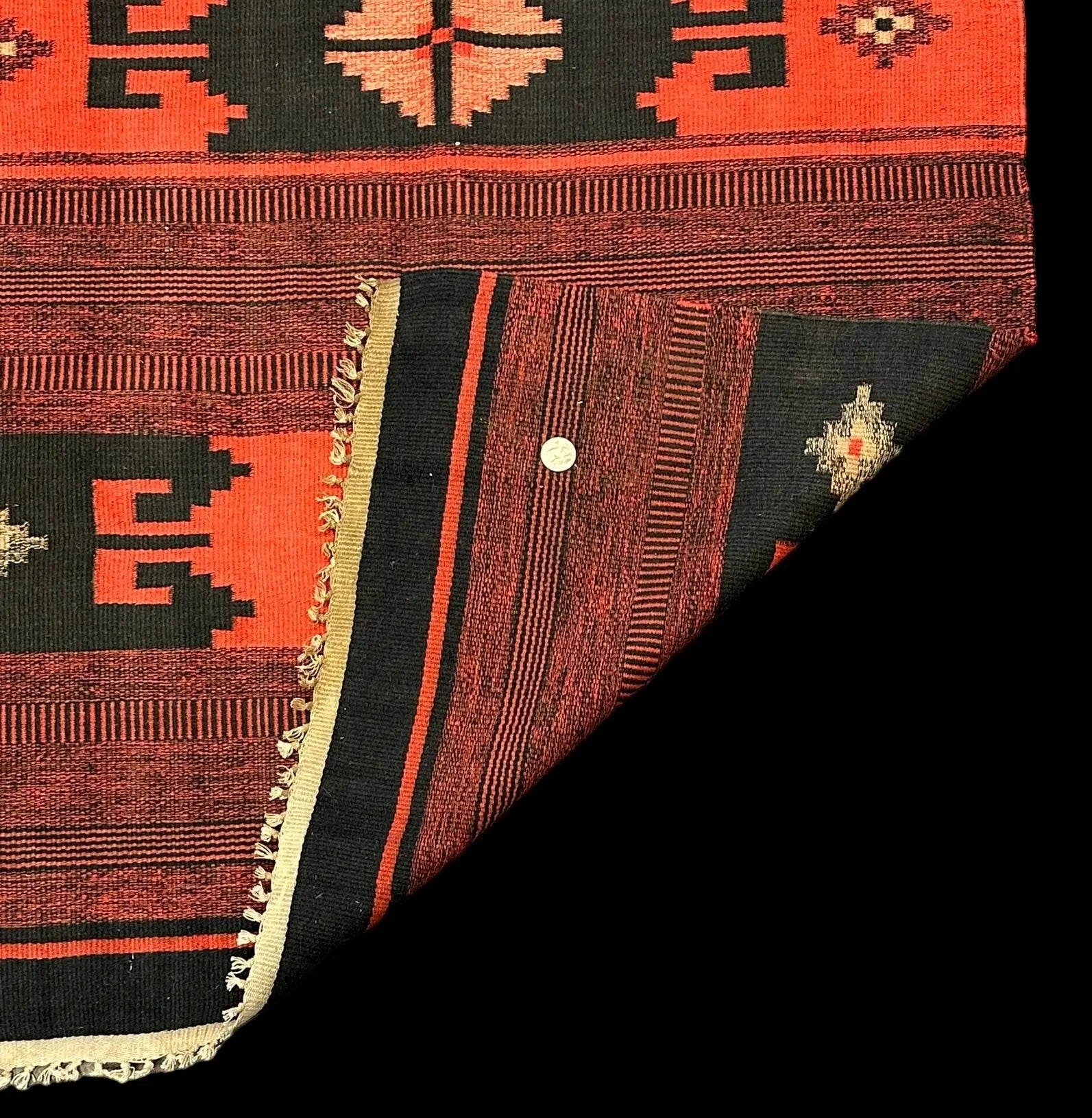 Handmade Vintage Wool Rug Turkish Kilim Red Geometric Design 2'9 x 5'10 I Got Rugs