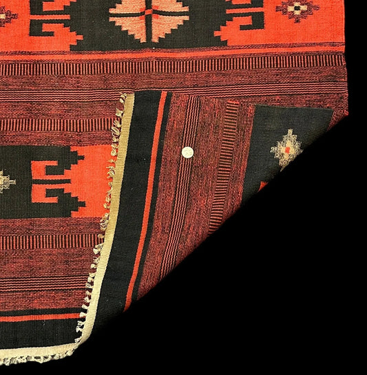 Handmade Vintage Wool Rug Turkish Kilim Red Geometric Design 2'9 x 5'10 I Got Rugs