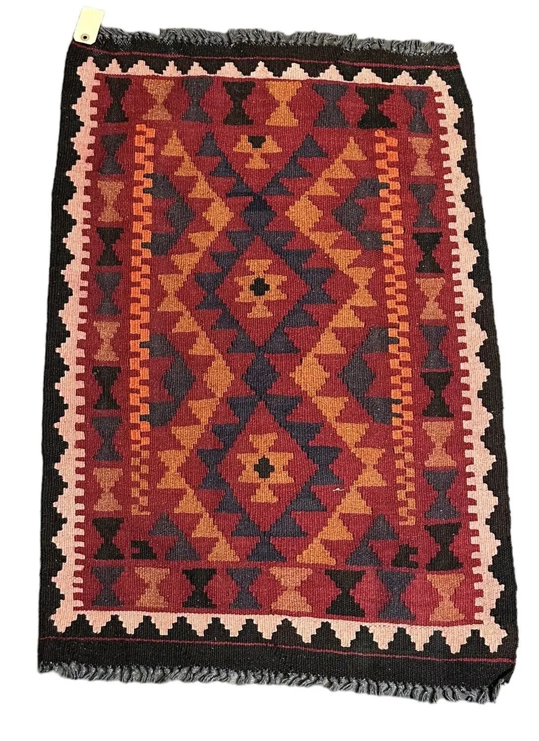 Handmade Vintage Wool Rug Turkish Kilim Red Tribal Design 2'3 x 3'3 I Got Rugs