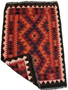 Handmade Vintage Wool Rug Turkish Kilim Red Tribal Design 2'3 x 3'3 I Got Rugs
