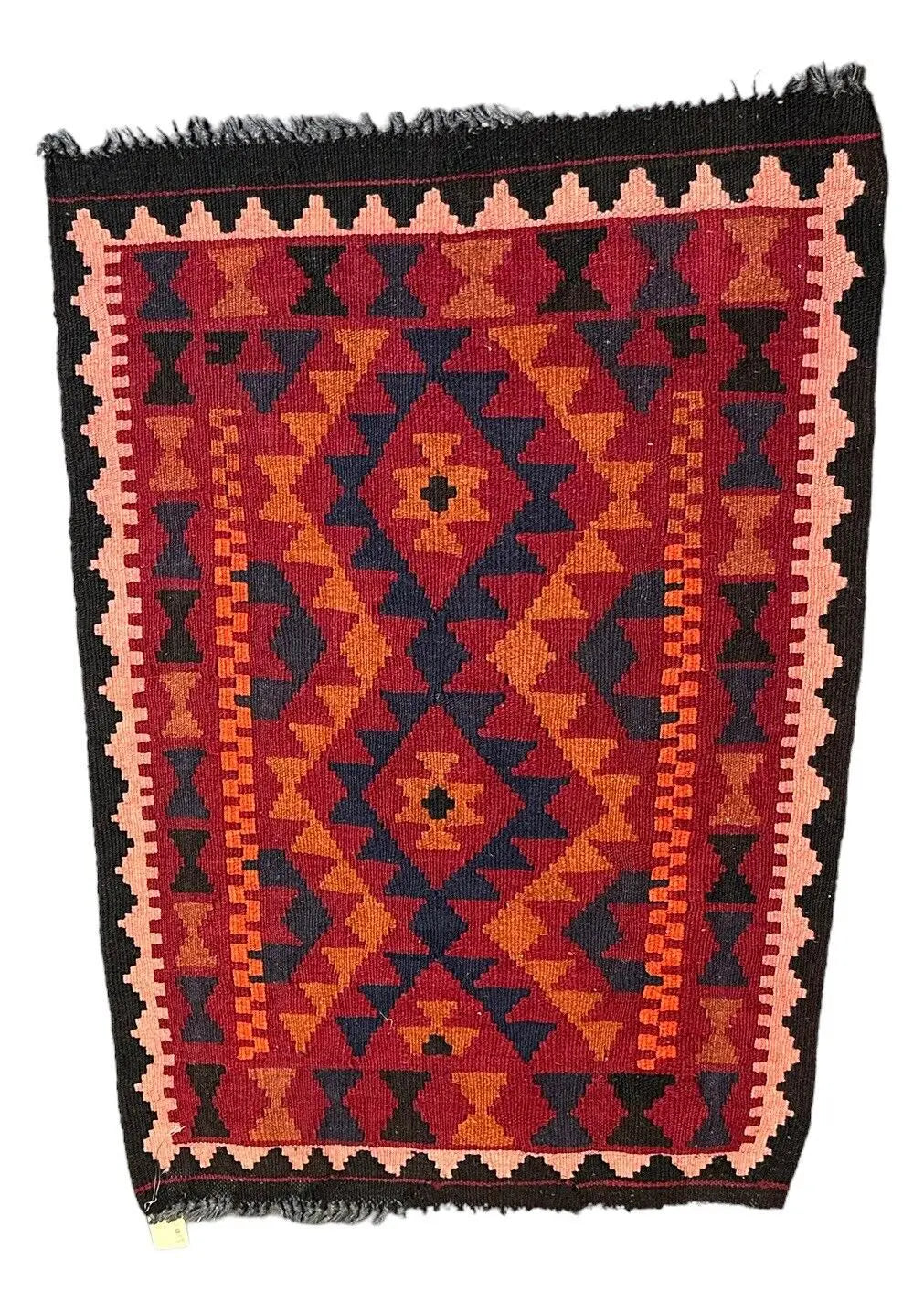 Handmade Vintage Wool Rug Turkish Kilim Red Tribal Design 2'3 x 3'3 I Got Rugs