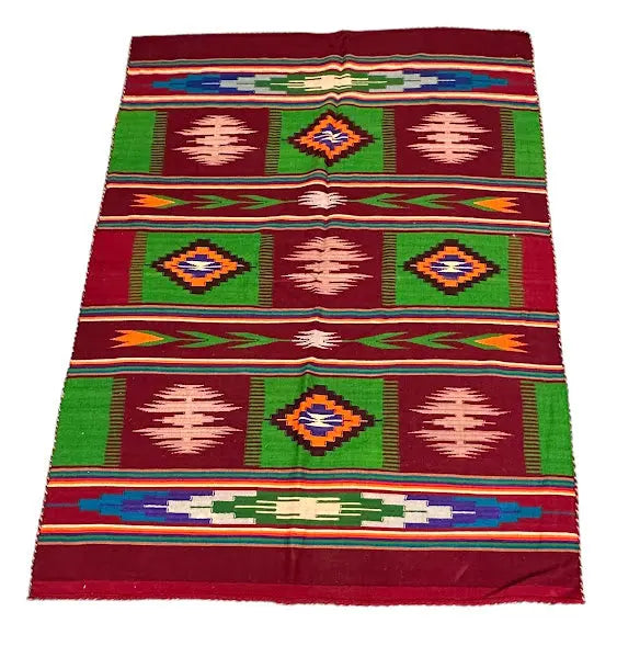 Handmade Vintage Wool Rug Turkish Kilim Southwestern Tribal Design 4'4 x 5'11 I Got Rugs