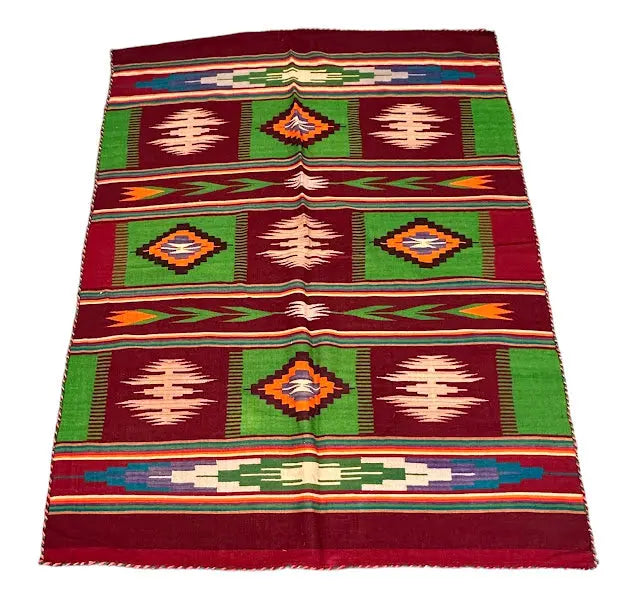 Handmade Vintage Wool Rug Turkish Kilim Southwestern Tribal Design 4'4 x 5'11 I Got Rugs