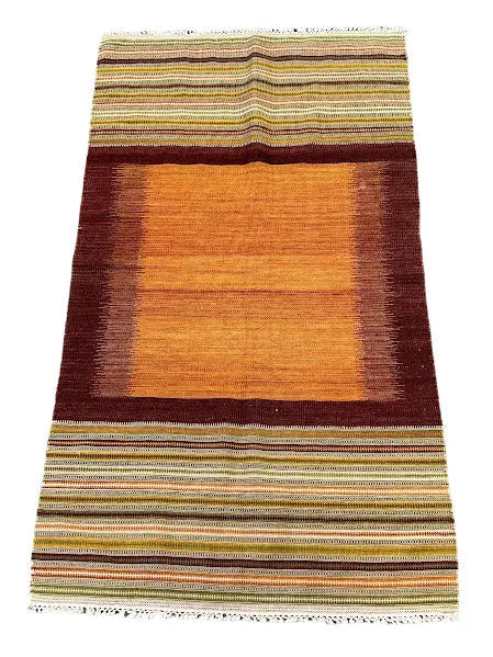 Handmade Vintage Wool Rug Turkish Kilim Striped Design 2'10 x 5'2 I Got Rugs