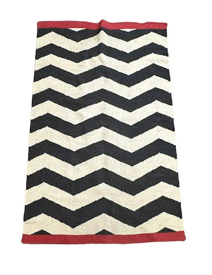 Handmade Vintage Wool Rug Turkish Kilim Striped Design 3'1 x 5' I Got Rugs