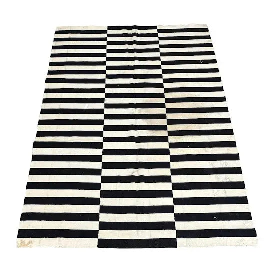 Handmade Vintage Wool Rug Turkish Kilim Striped Design 5'7 x 7'7 I Got Rugs