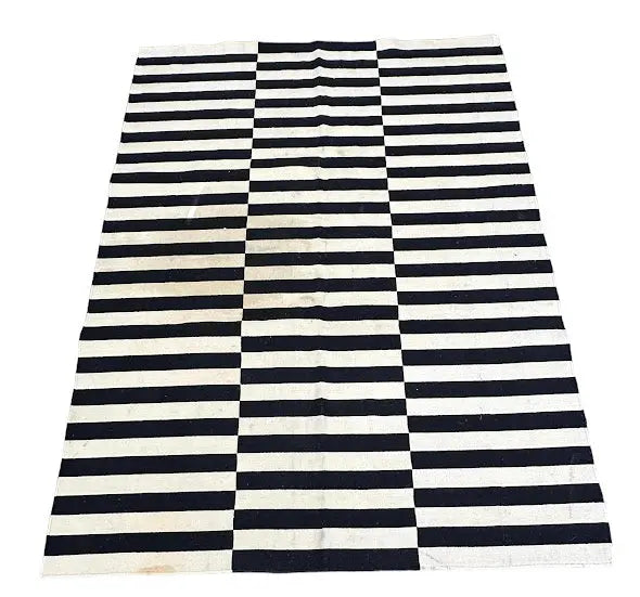 Handmade Vintage Wool Rug Turkish Kilim Striped Design 5'7 x 7'7 I Got Rugs