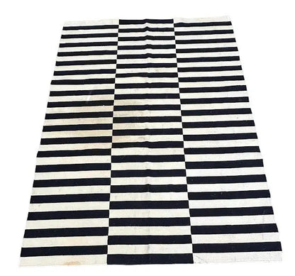 Handmade Vintage Wool Rug Turkish Kilim Striped Design 5'7 x 7'7 I Got Rugs