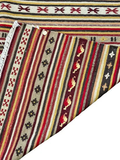 Handmade Vintage Wool Rug Turkish Kilim Striped Design 5'7 x 7'8 I Got Rugs