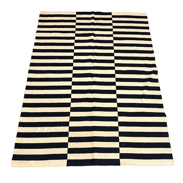 Handmade Vintage Wool Rug Turkish Kilim Striped Design 5'7 x 7'8 I Got Rugs
