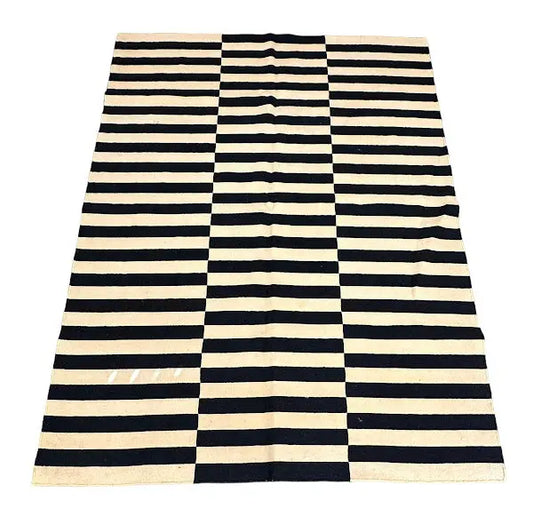 Handmade Vintage Wool Rug Turkish Kilim Striped Design 5'7 x 7'8 I Got Rugs