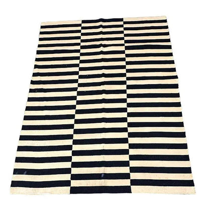 Handmade Vintage Wool Rug Turkish Kilim Striped Design 5'7 x 7'8 I Got Rugs