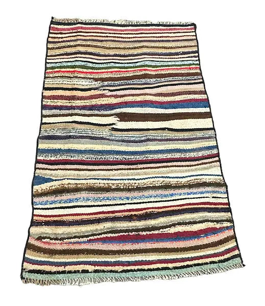 Handmade Vintage Wool Rug Turkish Kilim Striped Pattern 3'10 x 6'1 I Got Rugs