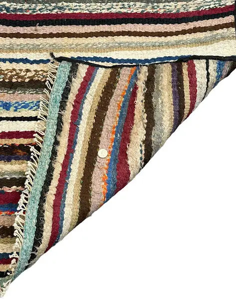Handmade Vintage Wool Rug Turkish Kilim Striped Pattern 3'10 x 6'1 I Got Rugs