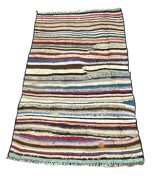 Handmade Vintage Wool Rug Turkish Kilim Striped Pattern 3'10 x 6'1 I Got Rugs