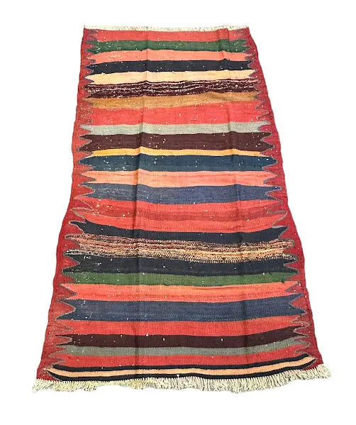 Handmade Vintage Wool Rug Turkish Kilim Striped Pattern 3'10 x 6'6 I Got Rugs