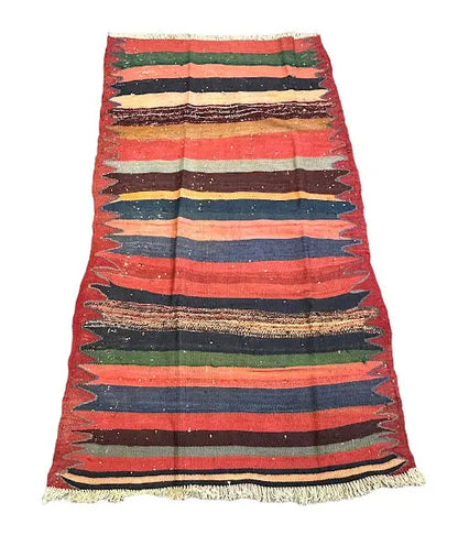 Handmade Vintage Wool Rug Turkish Kilim Striped Pattern 3'10 x 6'6 I Got Rugs