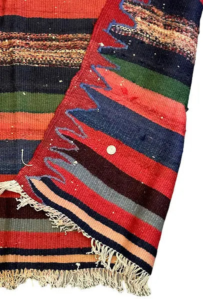 Handmade Vintage Wool Rug Turkish Kilim Striped Pattern 3'10 x 6'6 I Got Rugs