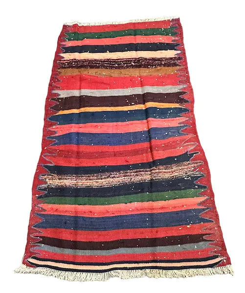 Handmade Vintage Wool Rug Turkish Kilim Striped Pattern 3'10 x 6'6 I Got Rugs