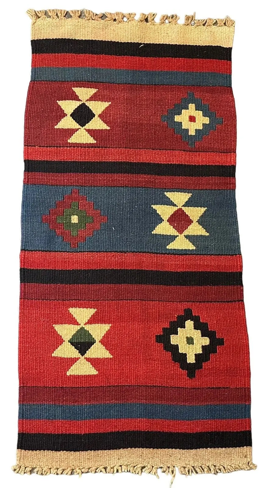 Handmade Vintage Wool Rug Turkish Kilim Tribal Design 2'1 x 4'5 I Got Rugs