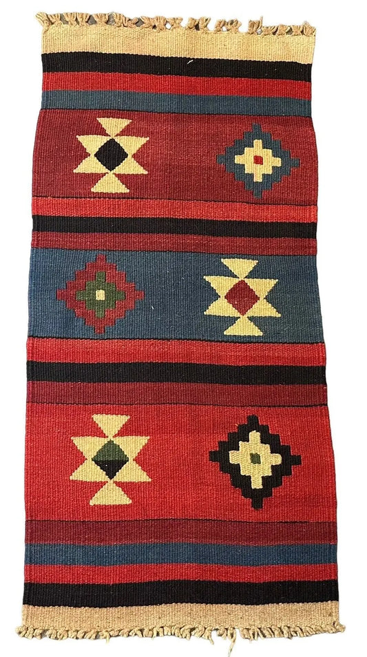 Handmade Vintage Wool Rug Turkish Kilim Tribal Design 2'1 x 4'5 I Got Rugs