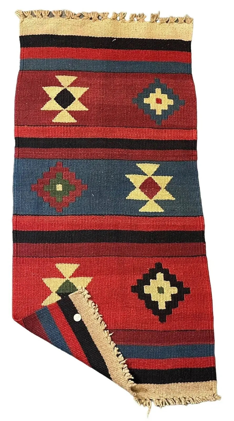 Handmade Vintage Wool Rug Turkish Kilim Tribal Design 2'1 x 4'5 I Got Rugs
