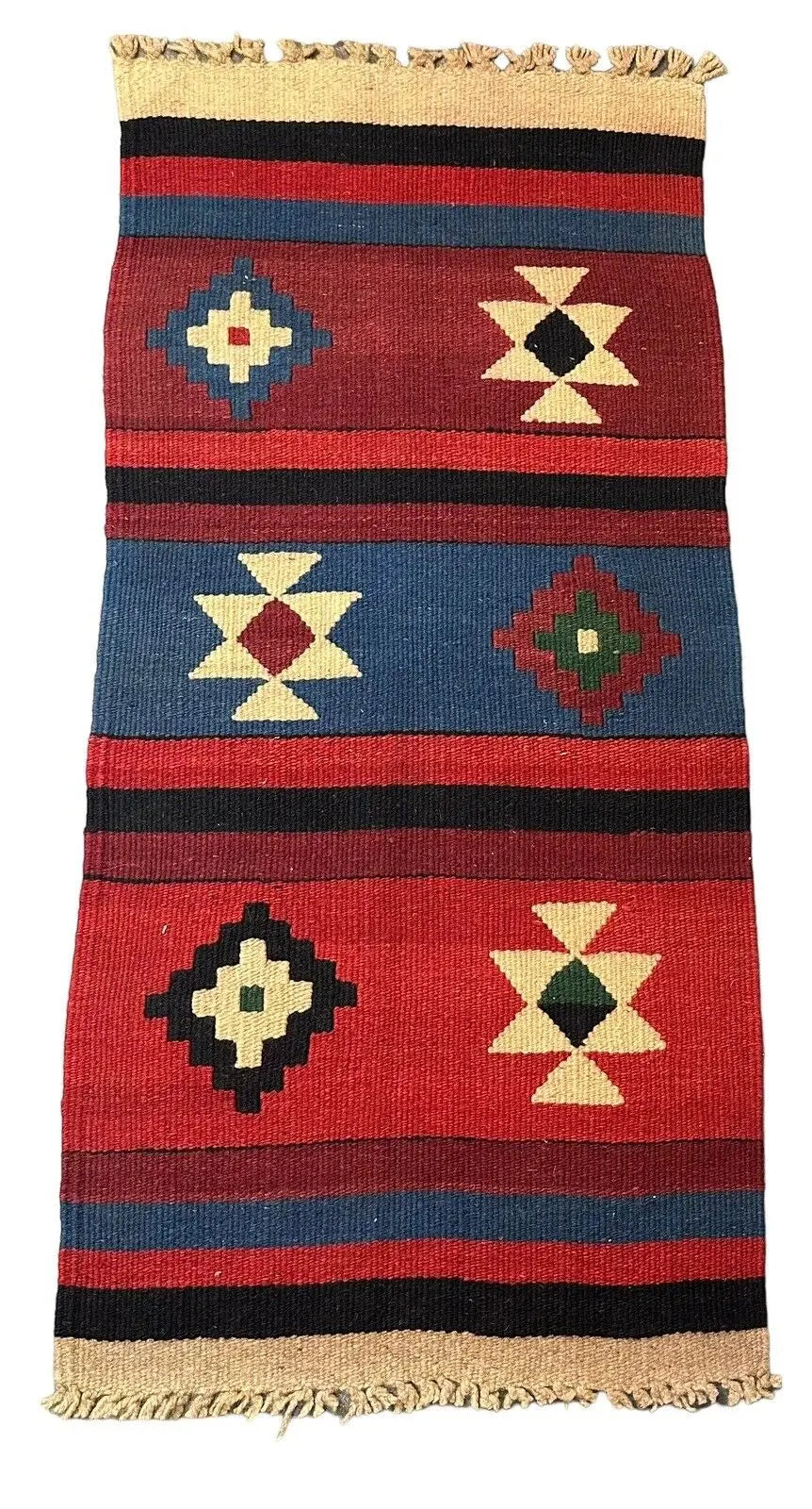 Handmade Vintage Wool Rug Turkish Kilim Tribal Design 2'1 x 4'5 I Got Rugs