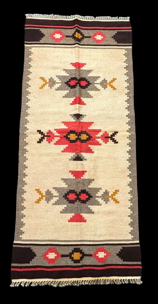 Handmade Vintage Wool Rug Turkish Kilim Tribal Design Multicolor 2'7 x 6' I Got Rugs