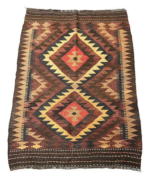 Handmade Vintage Wool Rug Turkish Kilim Tribal Design Multicolor 3' x 4'1 I Got Rugs