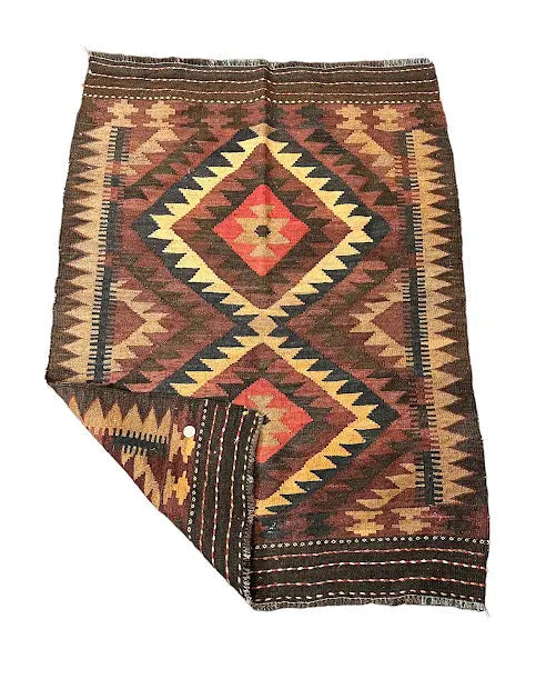 Handmade Vintage Wool Rug Turkish Kilim Tribal Design Multicolor 3' x 4'1 I Got Rugs