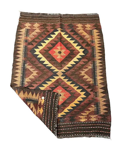 Handmade Vintage Wool Rug Turkish Kilim Tribal Design Multicolor 3' x 4'1 I Got Rugs