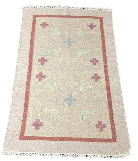 Handmade Vintage Wool Rug Turkish Kilim Tribal Pattern 3' x 4'10 I Got Rugs