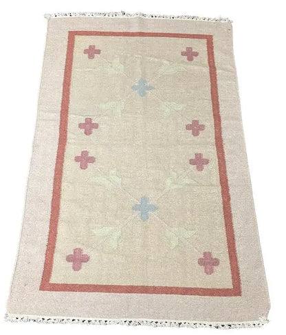 Handmade Vintage Wool Rug Turkish Kilim Tribal Pattern 3' x 4'10 I Got Rugs