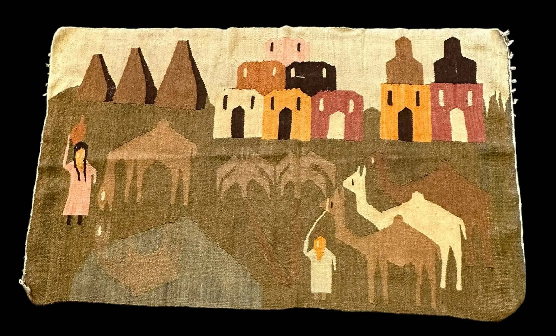 Handmade Vintage Wool Rug Turkish Kilim Village Pictorial Multicolor 2'8 x 4'3 I Got Rugs Handmade Vintage Wool Rug Turkish Kilim Village Pictorial Multicolor 2'8 x 4'3 I Got Rugs Handmade Vintage I Got Rugs